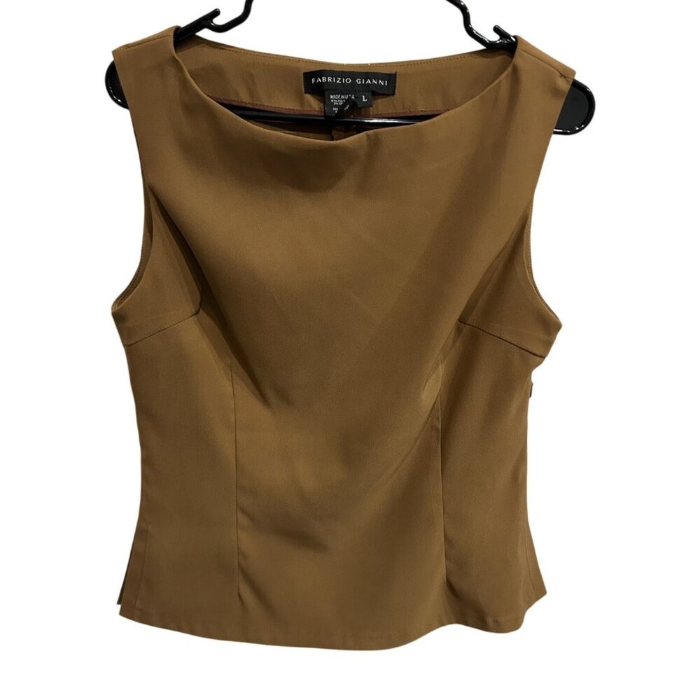 Fabrizio Gianni Womens Sleeveless Brown Fitted Top Size Large